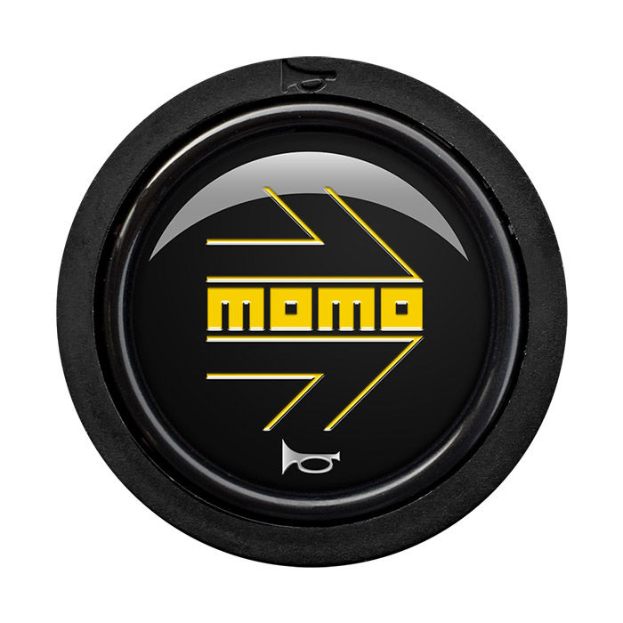 MOMO Horn Button - Black, Yellow Logo, Flat Lip - HORN/SM/BYW