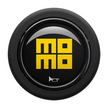 MOMO Horn Button - Heritage Black, Yellow Logo, Round Lip - HORN/LG/HRTG
