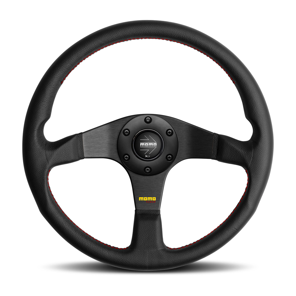 Steering Wheel - Tuner, 350 Diam, 37 Dish, Blk Leather, Red Stitch, Blk Spokes - TUN35BK0B