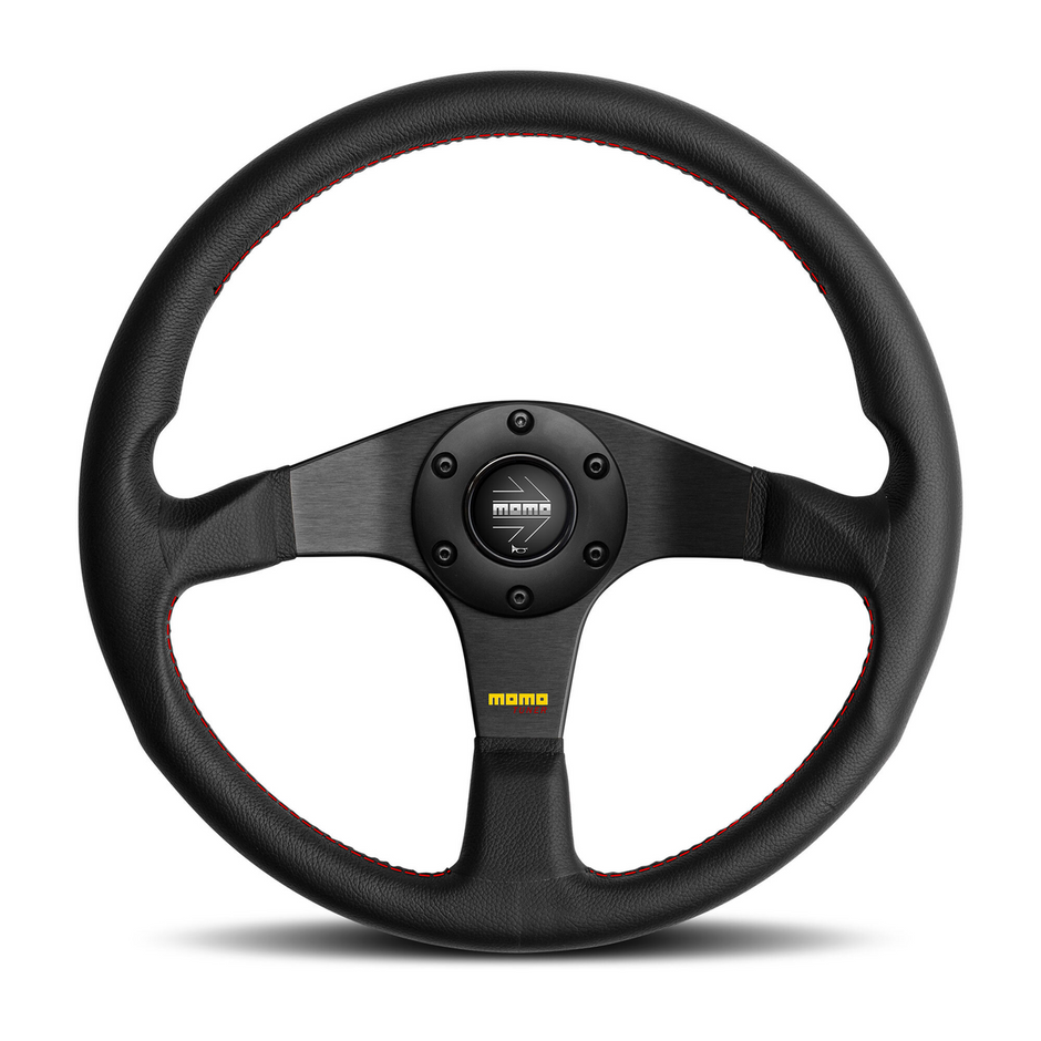 Steering Wheel - Tuner, 350 Diam, 37 Dish, Blk Leather, Red Stitch, Blk Spokes - TUN35BK0B