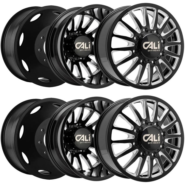 CALI OFF-ROAD SUMMIT DUALLY 9110D GLOSS BLACK/MILLED SPOKES 22X8.25 8-200 (LIFTED)