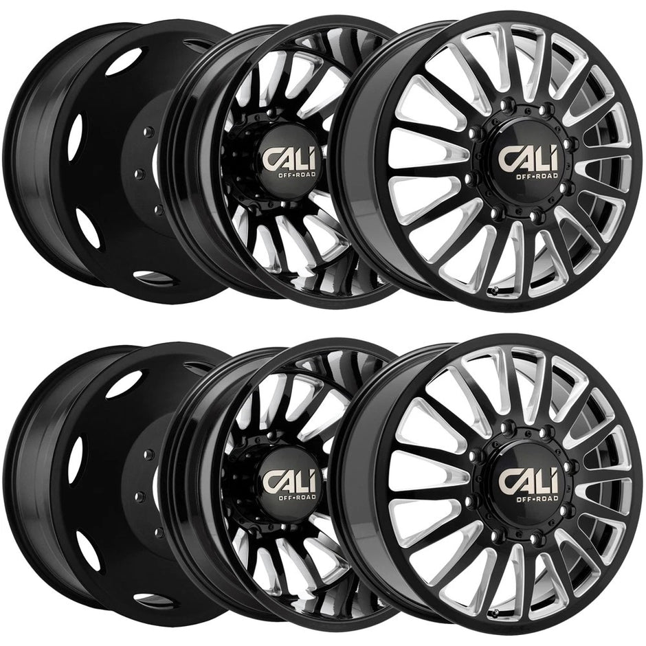 CALI OFF-ROAD SUMMIT DUALLY 9110D GLOSS BLACK/MILLED SPOKES 20X8.25 8-200 (STOCK/LEVELED)